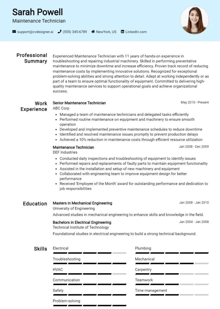 Maintenance Technician Resume Example (1)