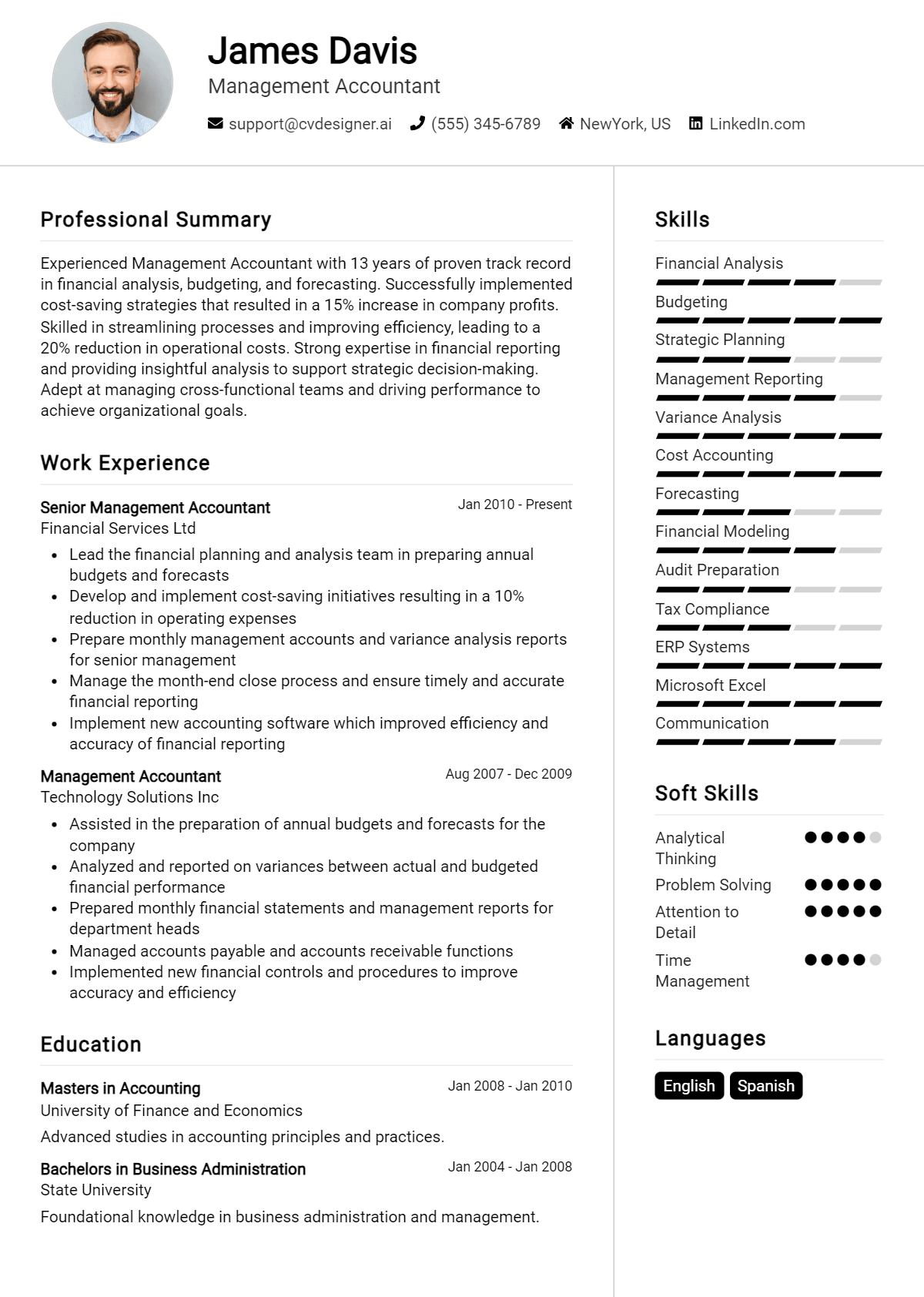 Management Accountant Resume Example