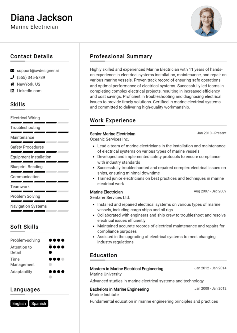 14 Marine Electrician Resume Examples And Templates for 2025
