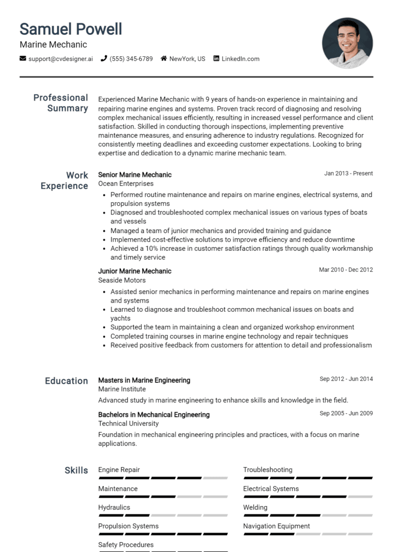 14 Marine Mechanic Resume Examples And Templates for 2025