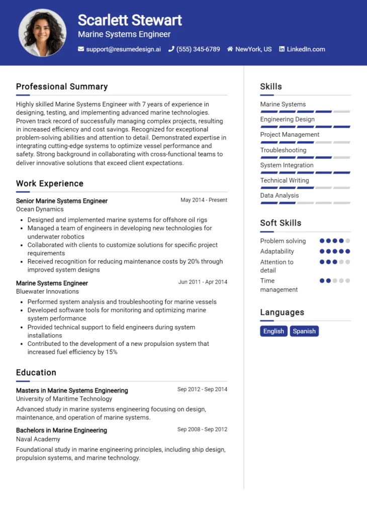 Marine Systems Engineer Resume Example
