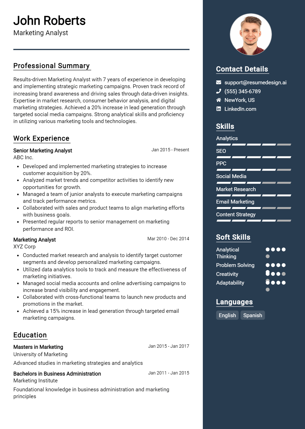 Marketing Analyst Resume Example