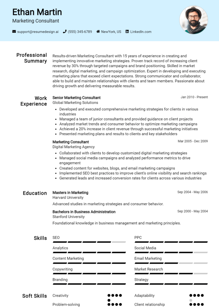 Marketing Consultant Resume Example