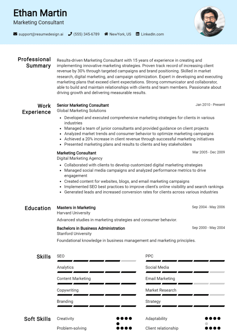 21 Marketing Consultant Resume Examples And Templates for 2025