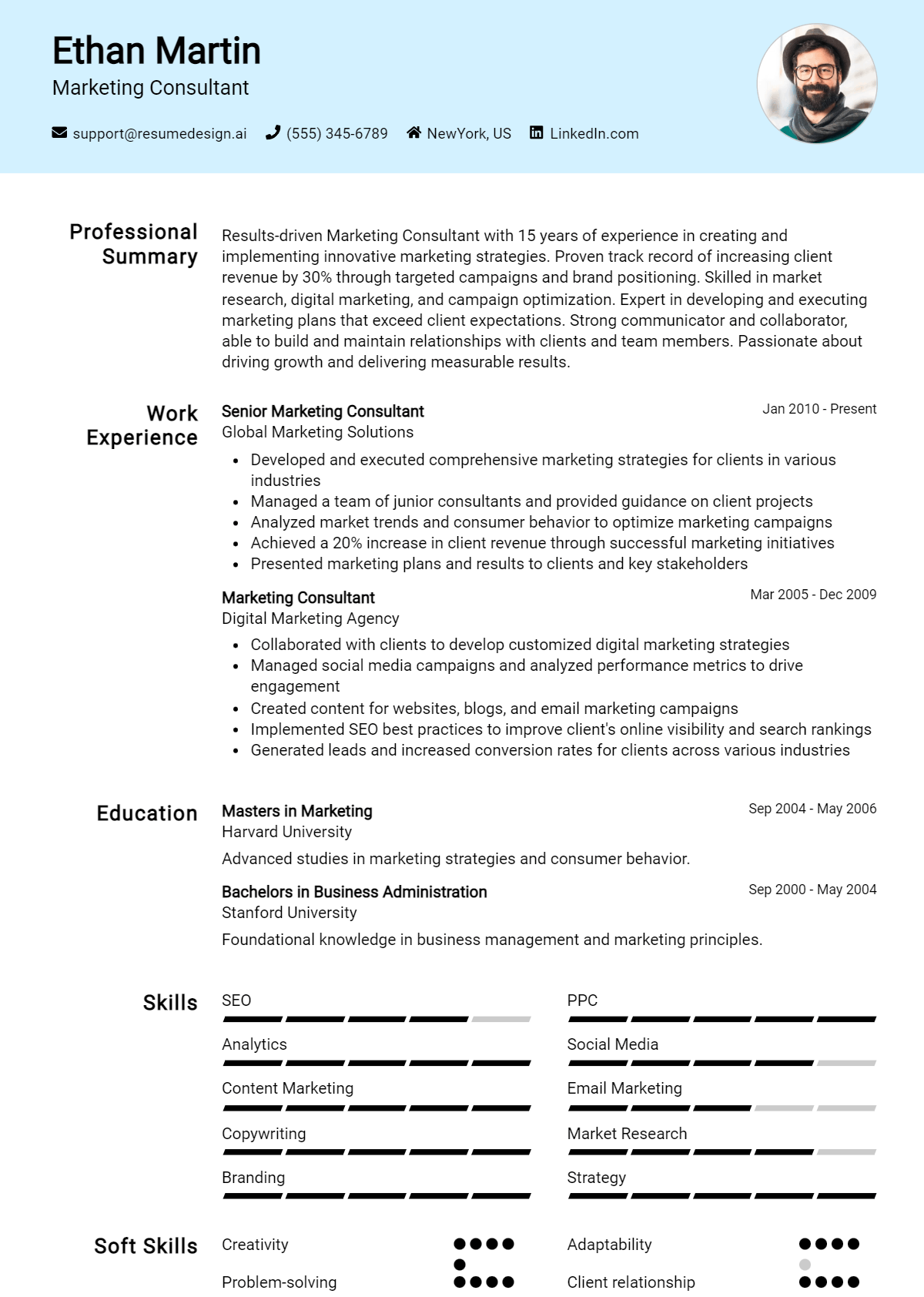 Marketing Consultant Resume Example