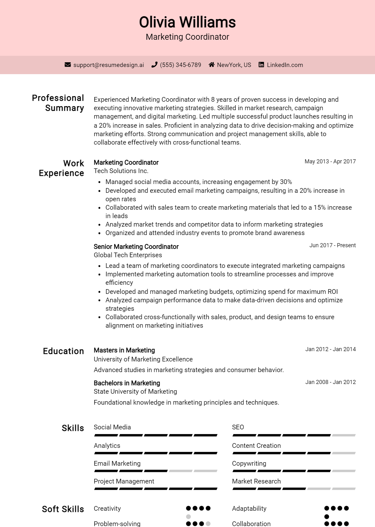 Marketing Coordinator Resume Example