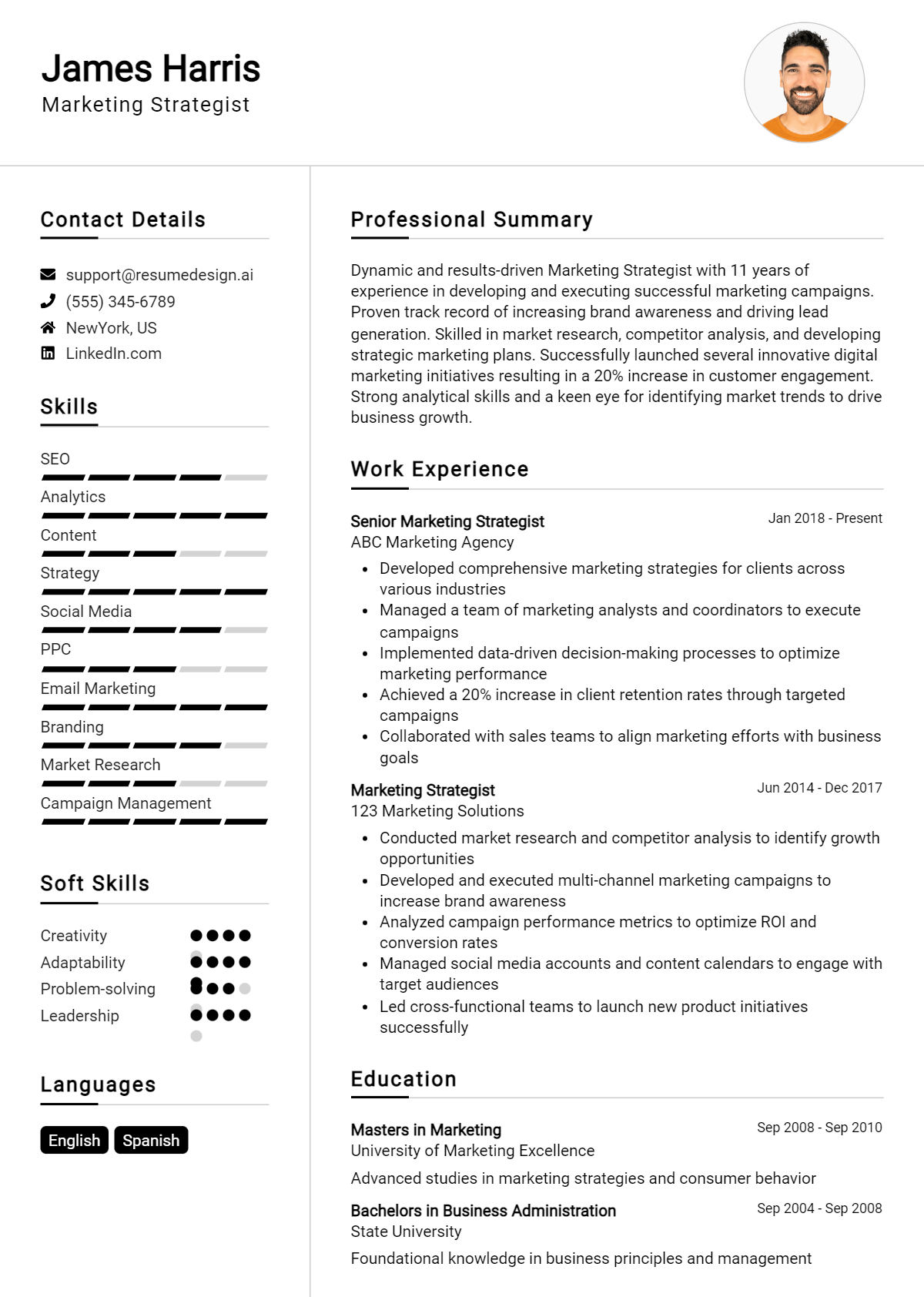 Marketing Strategist Resume Example