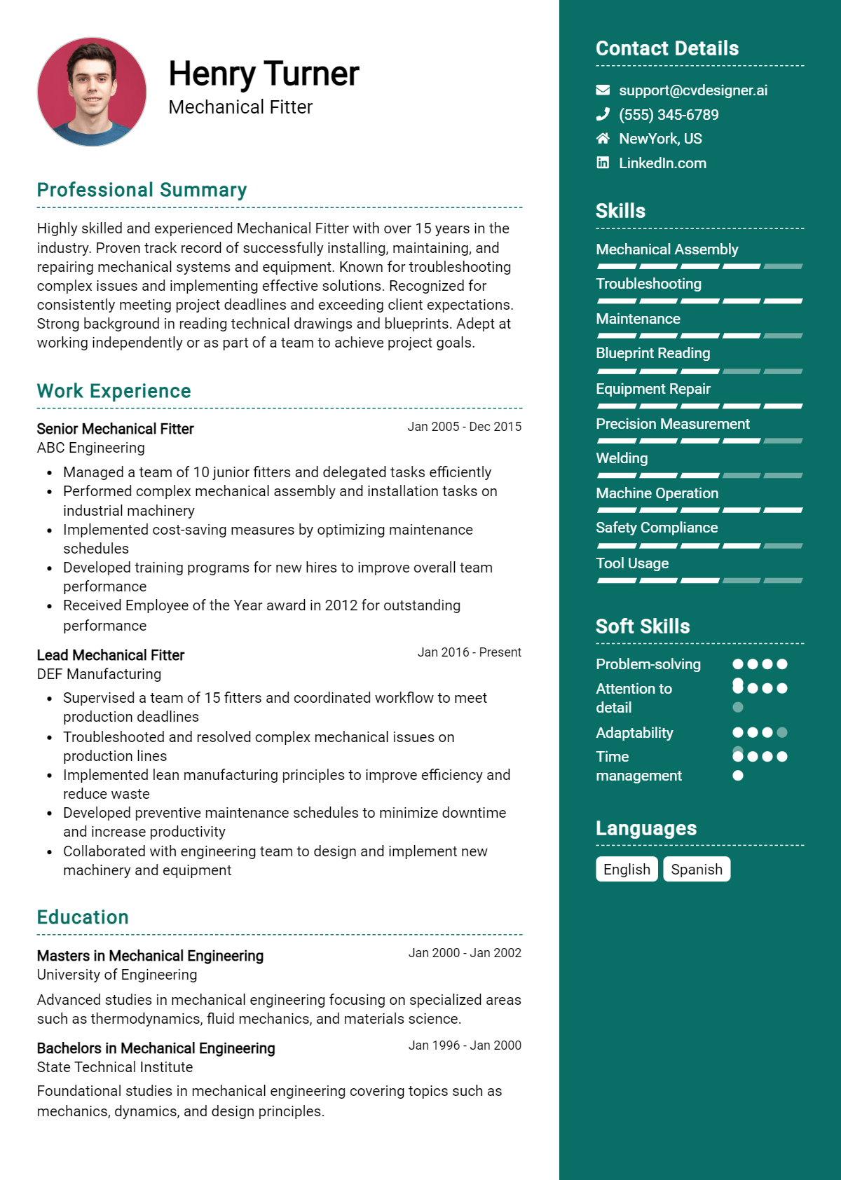 Mechanical Fitter Resume Example