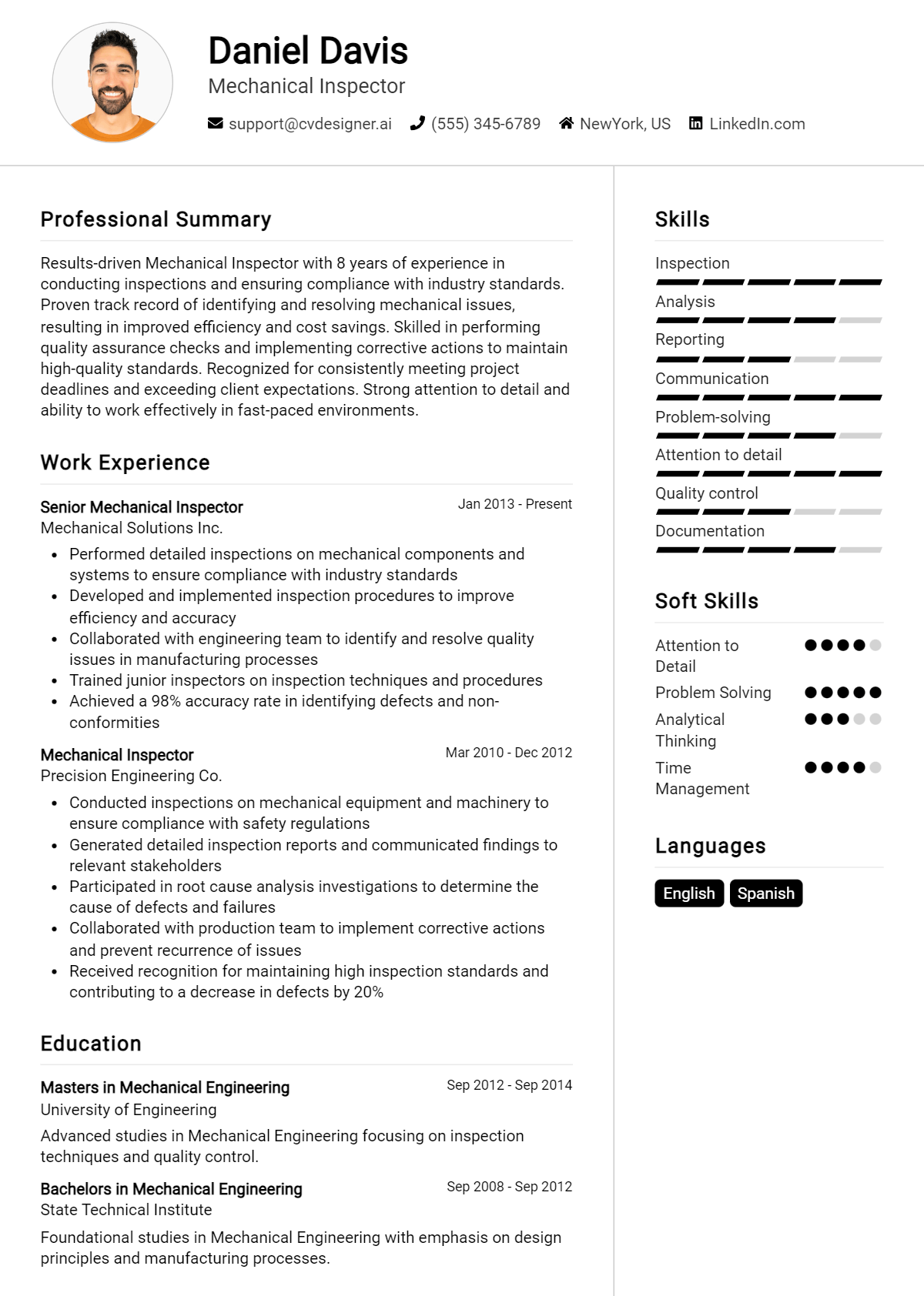 Mechanical Inspector Resume Example