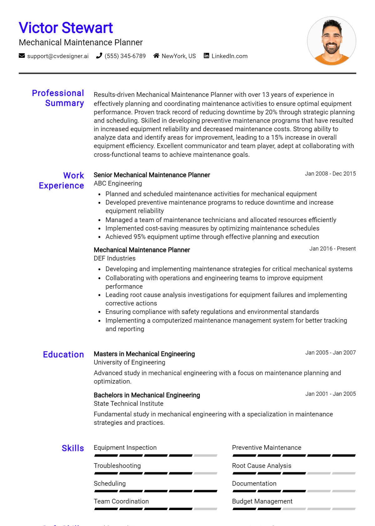 Mechanical Maintenance Planner Resume Example