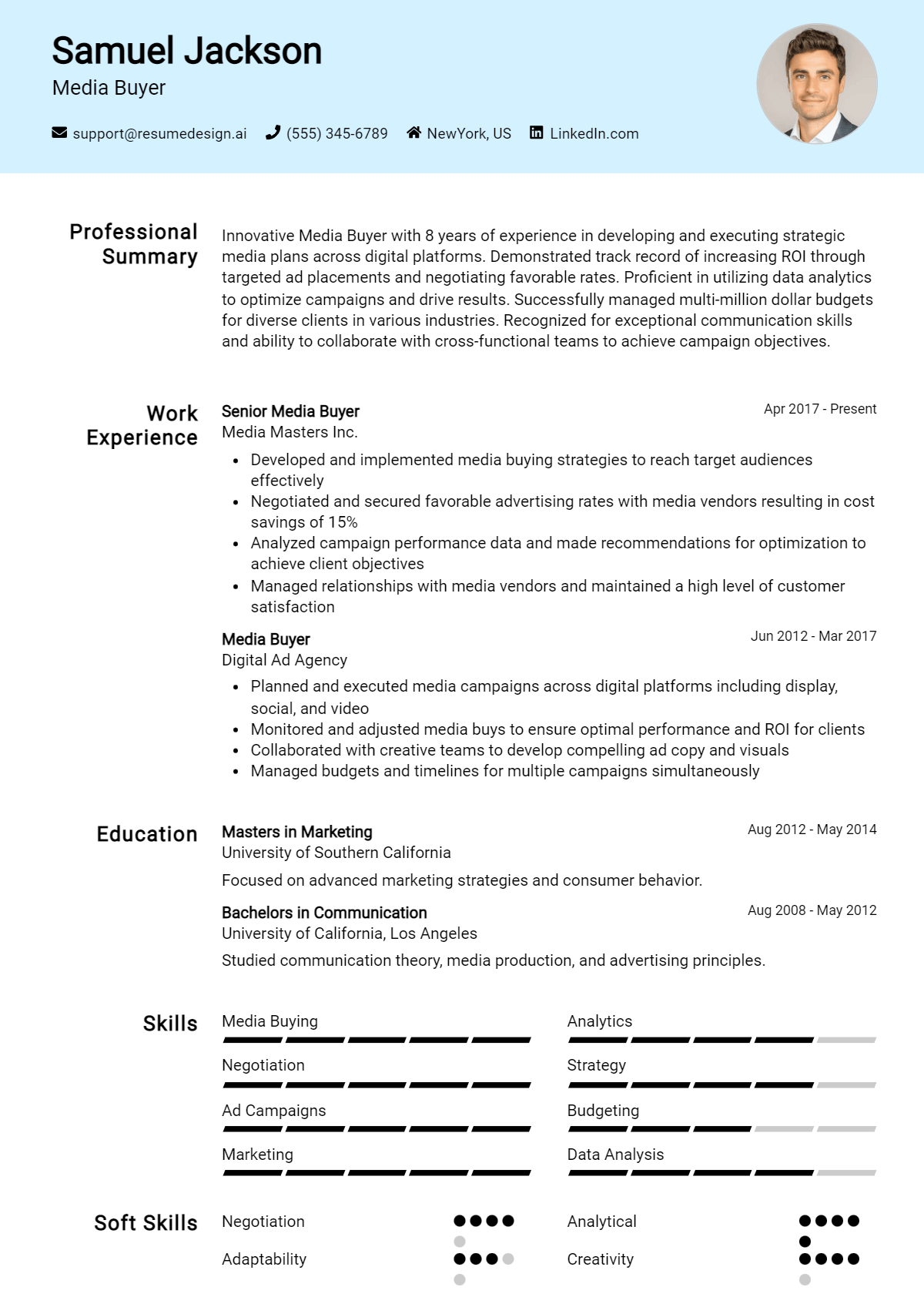 Media Buyer Resume Example