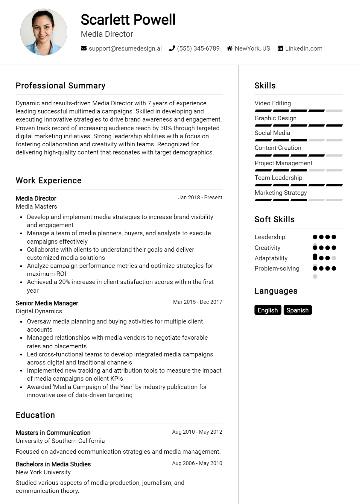 Media Director Resume Example