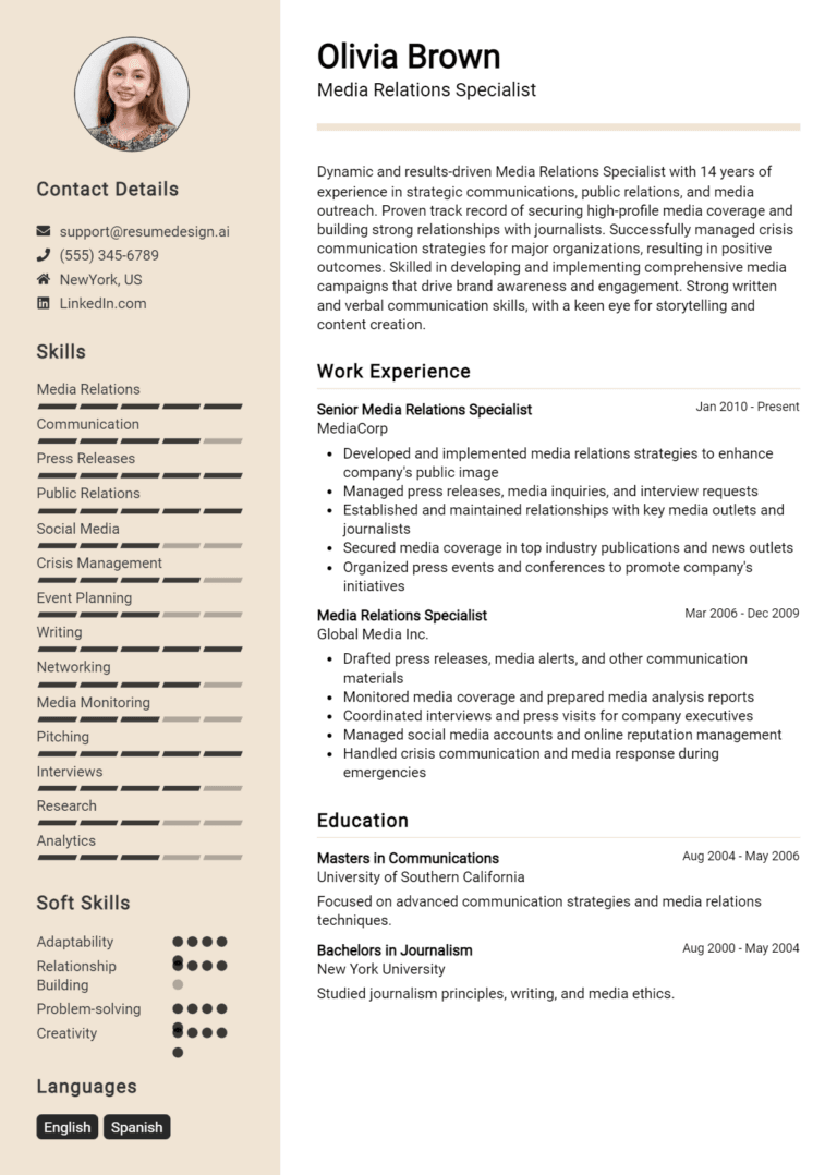 16 Media Relations Specialist Resume Examples And Templates for 2025
