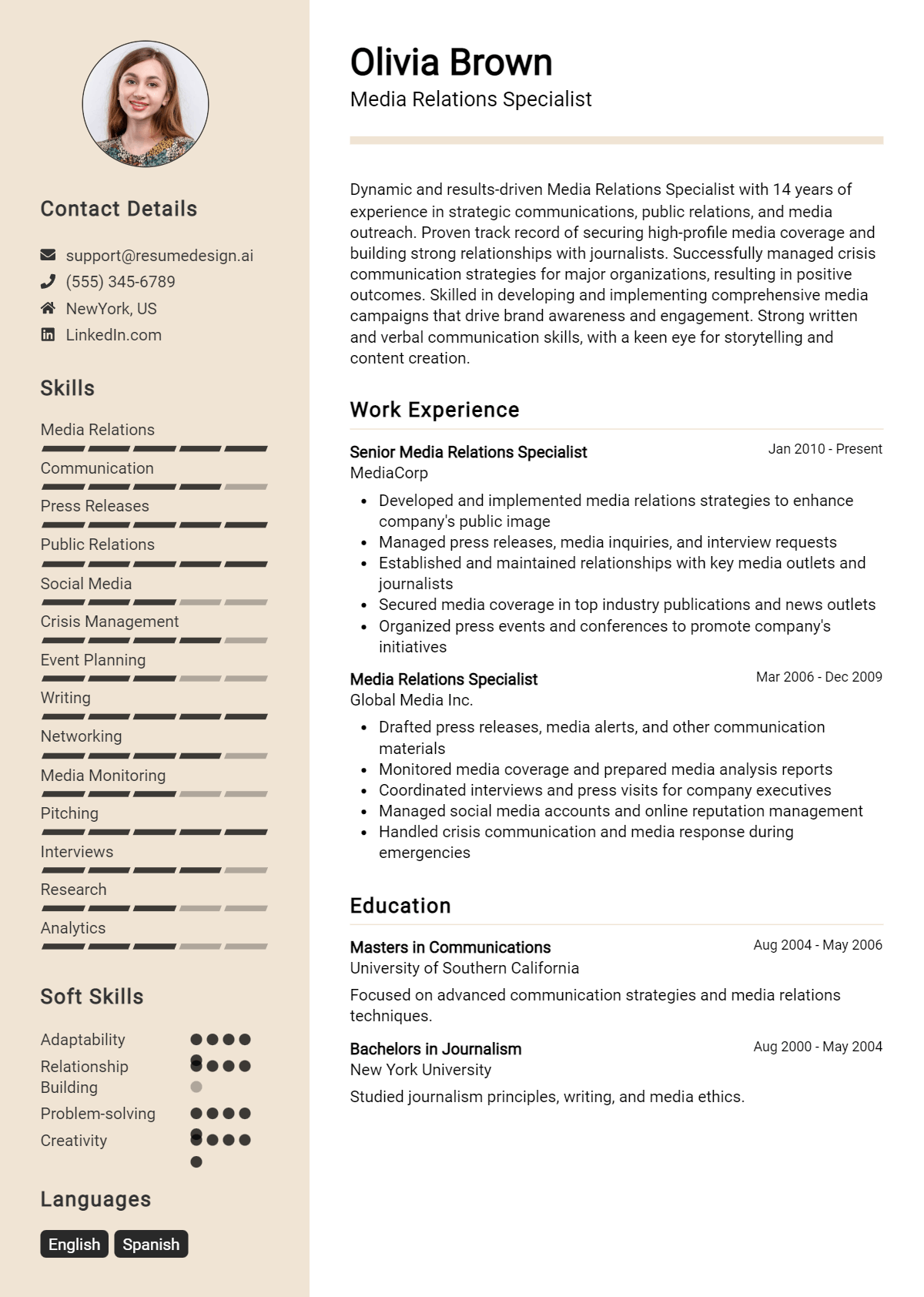 Media Relations Specialist Resume Example