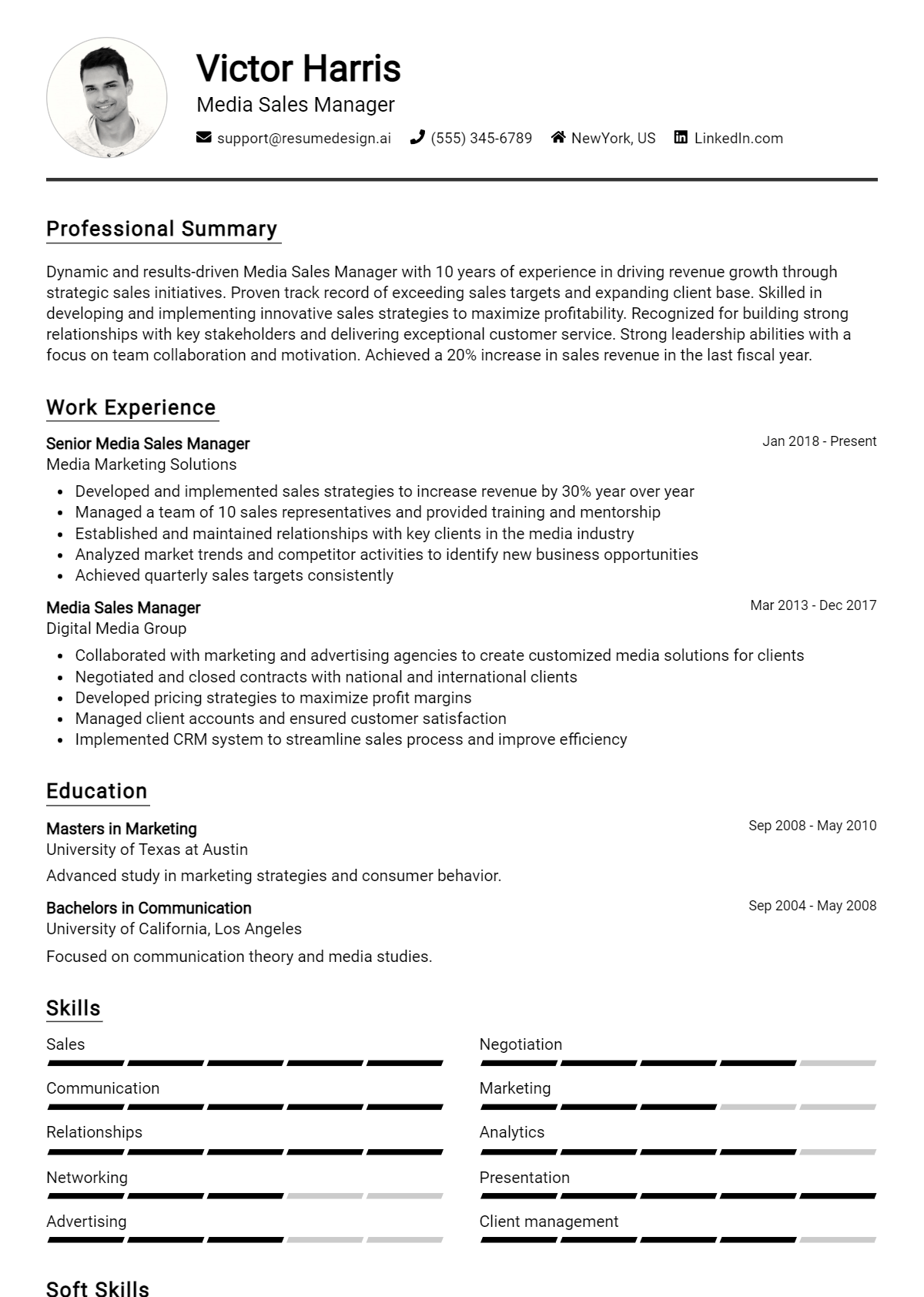 Media Sales Manager Resume Example