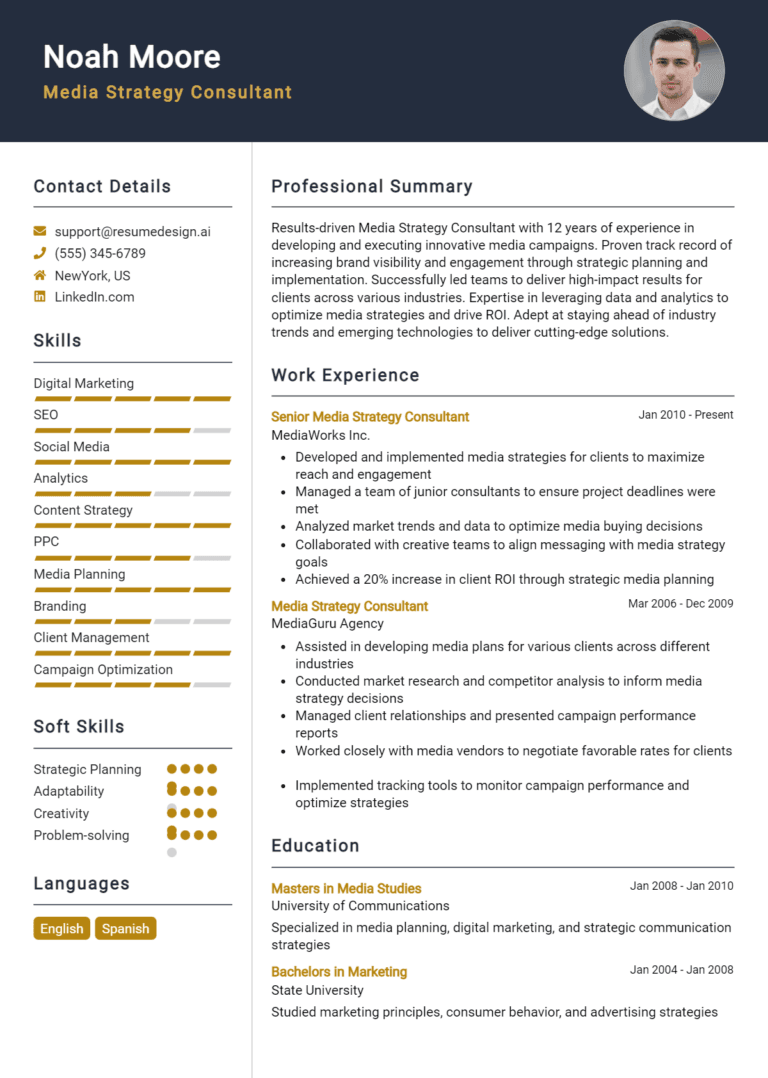 20 Media Strategy Consultant Resume Examples And Templates for 2025: Expert Tips