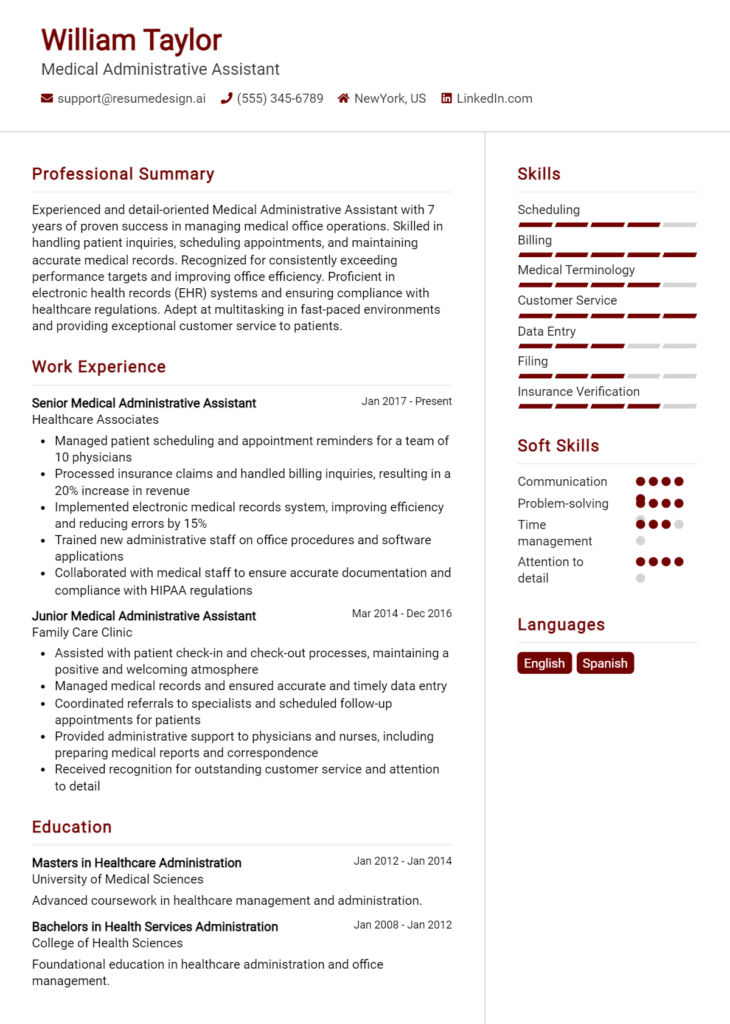 Medical Administrative Assistant Resume Example