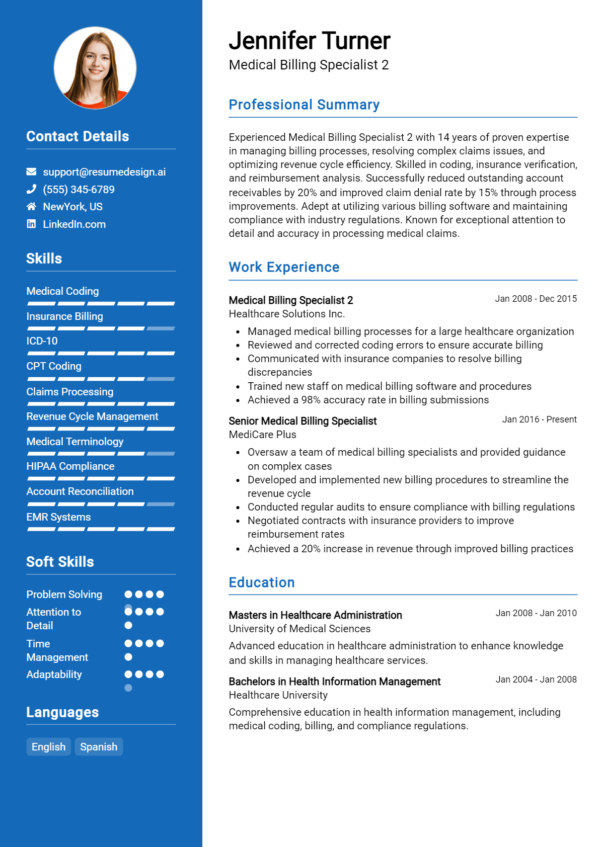 Medical Billing Specialist 2 Resume Example