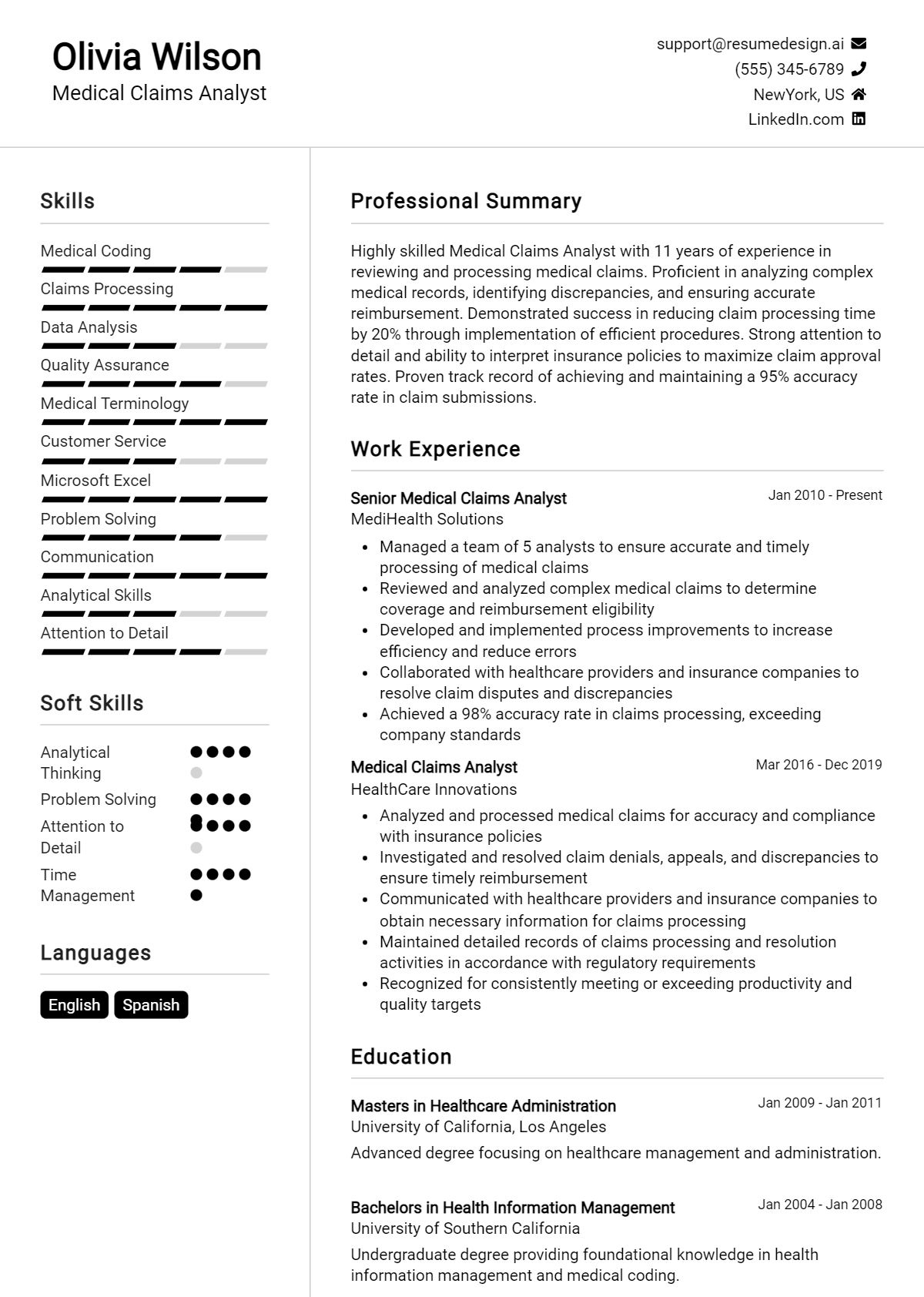 Medical Claims Analyst Resume Example