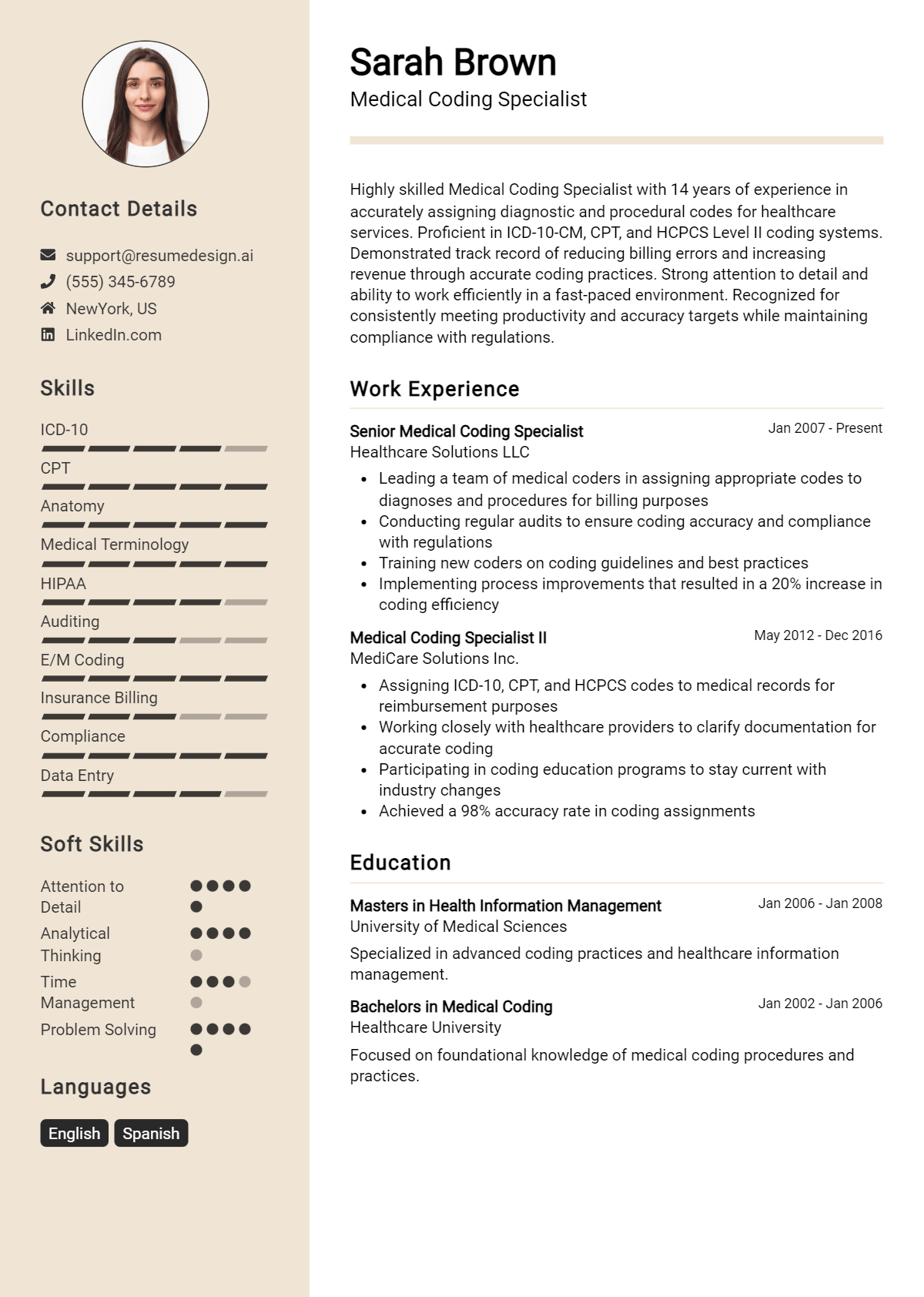 Medical Coding Specialist Resume Example