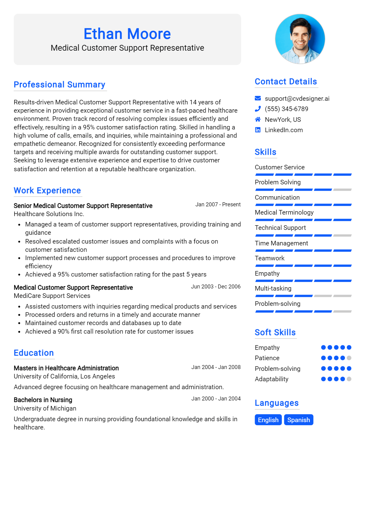 Medical Customer Support Representative Resume Example