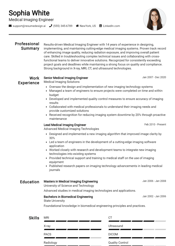 Medical Imaging Engineer Resume Example