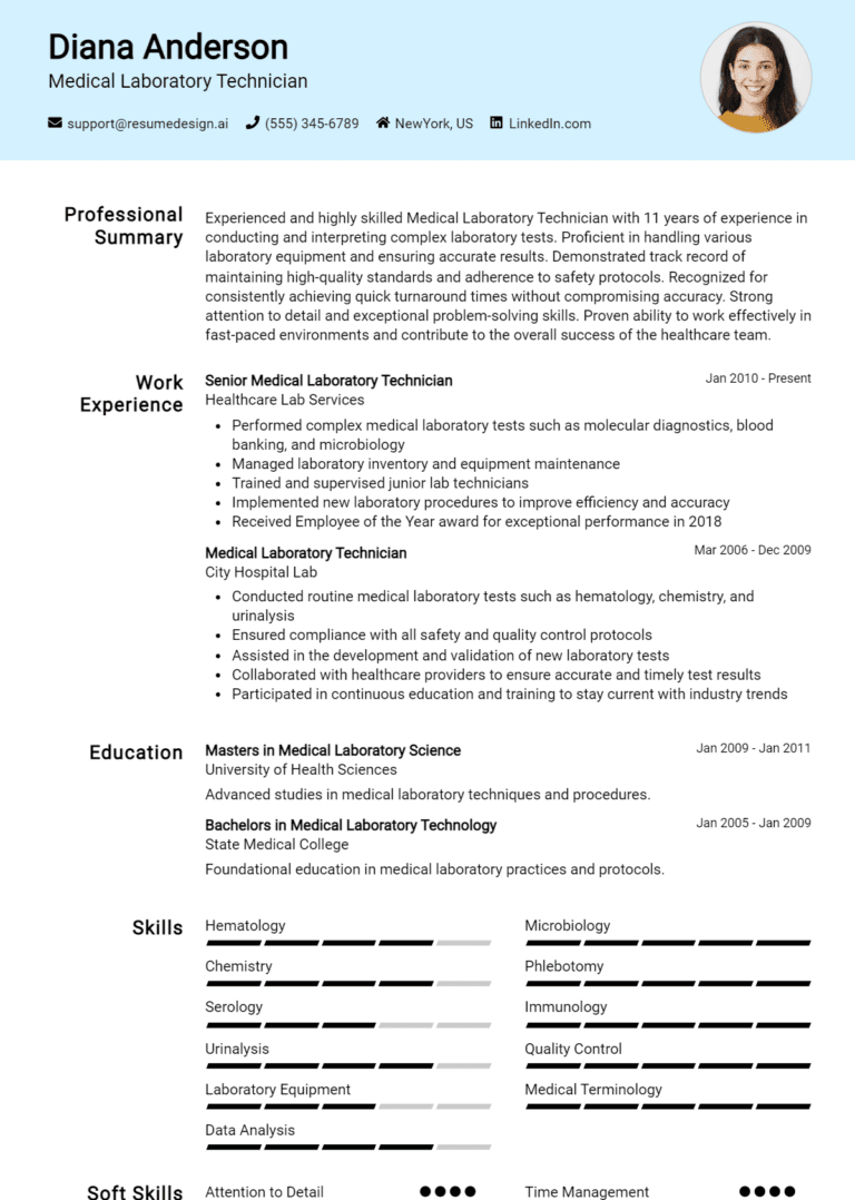 24 Medical Laboratory Technician Resume Examples And Templates for 2025: Top Tips
