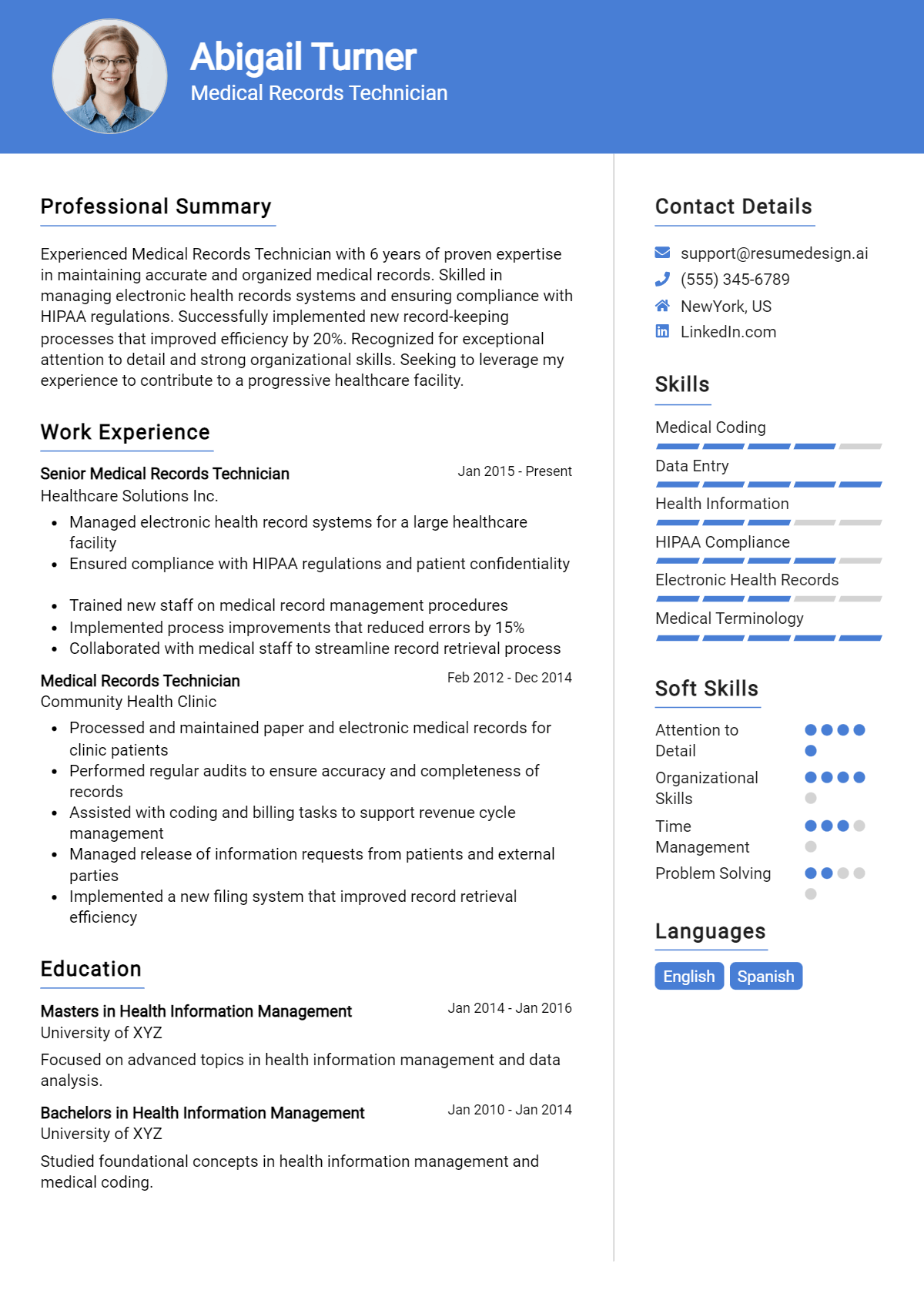 Medical Records Technician Resume Example