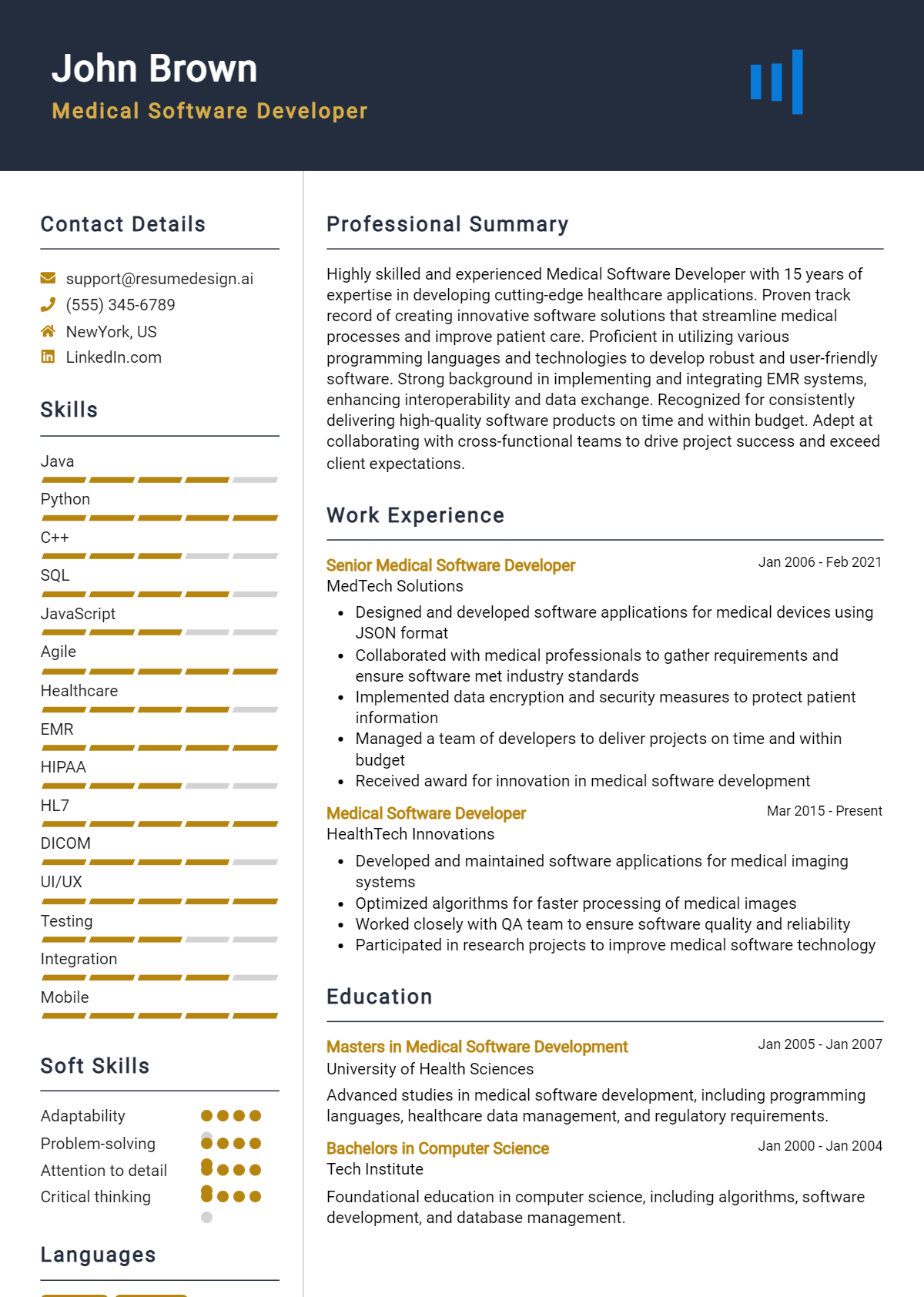 Medical Software Developer Resume Example