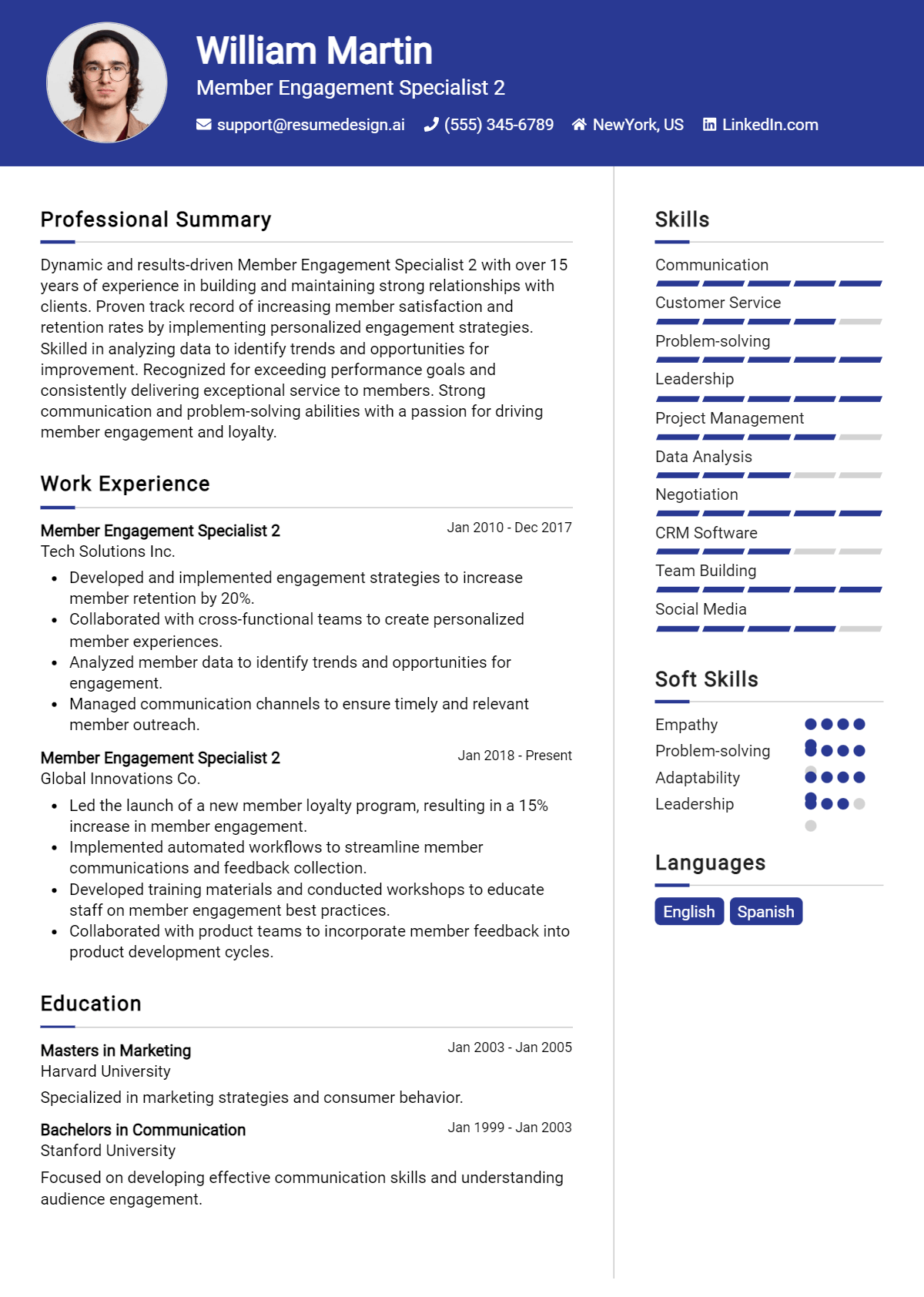 Member Engagement Specialist 2 Resume Example