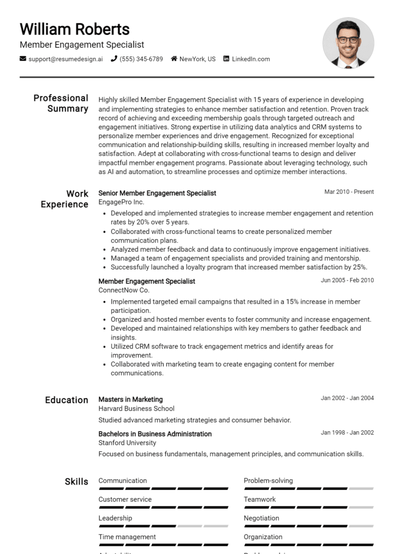 15 Member Engagement Specialist Resume Examples And Templates for 2025