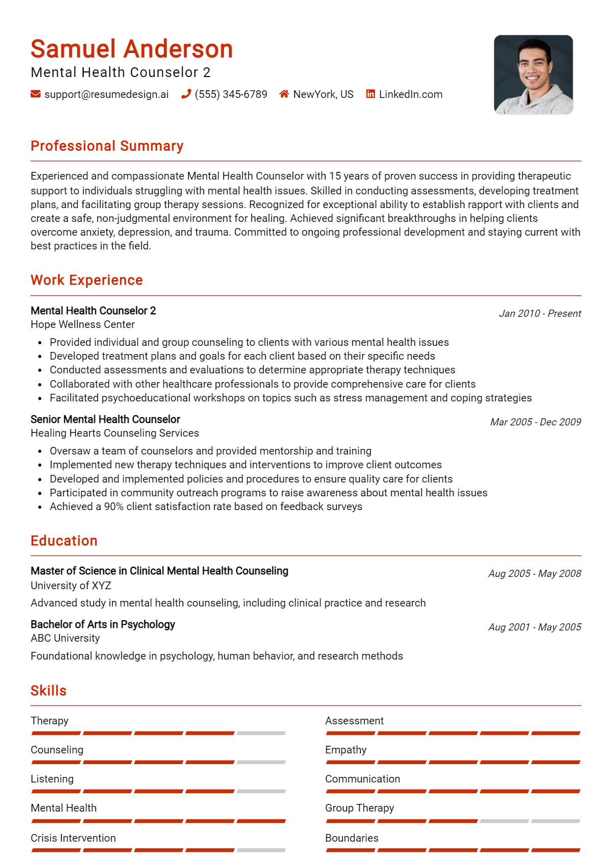 Mental Health Counselor 2 Resume Example