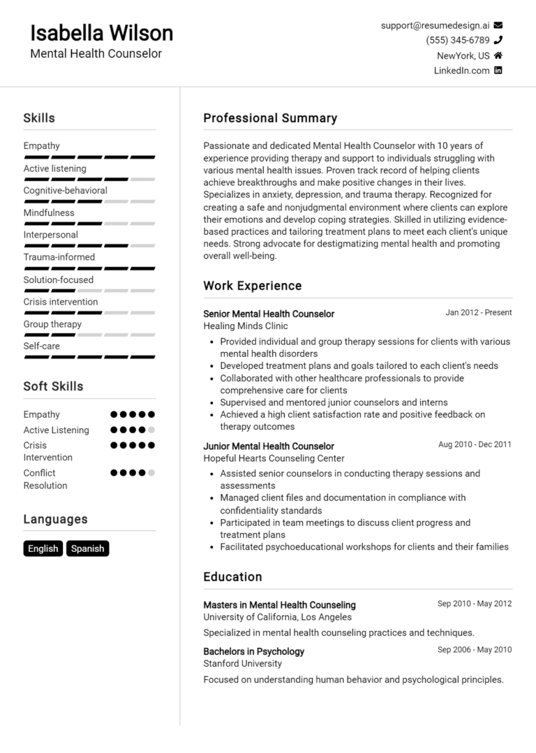 14 Mental Health Counselor Resume Examples And Templates for 2025