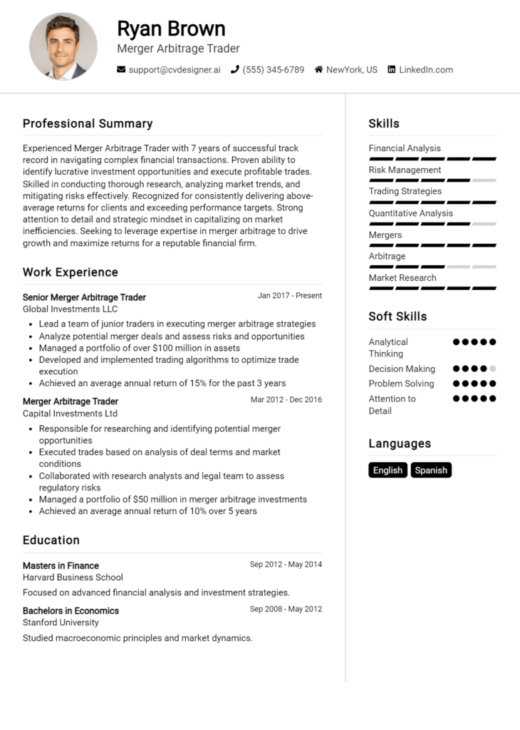 Merger Arbitrage Trader Resume Example