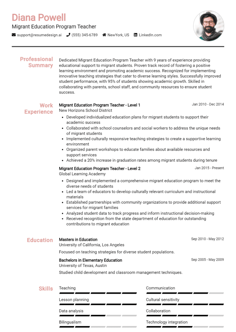 9 Migrant Education Program Teacher Resume Examples And Templates for 2025