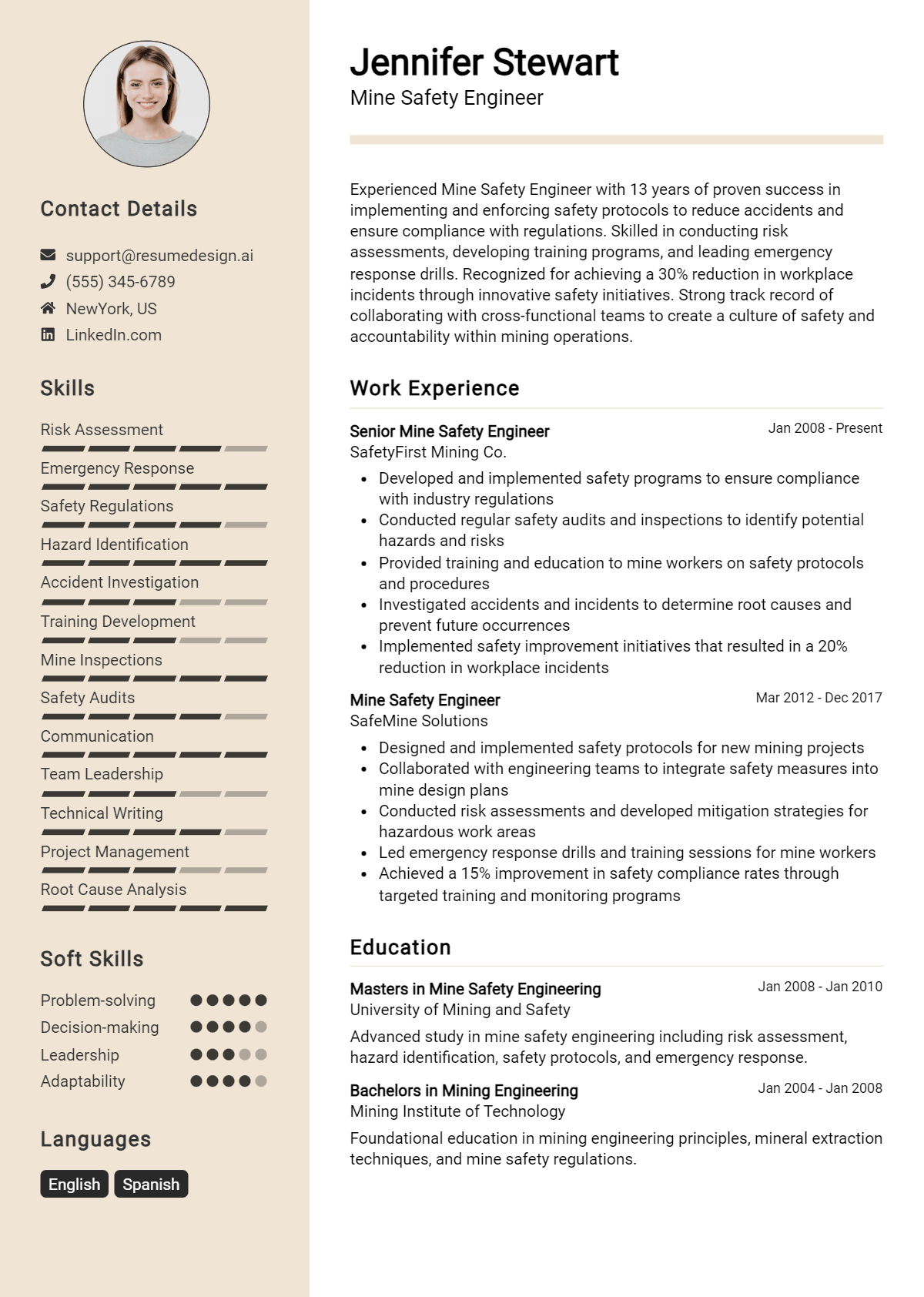 Mine Safety Engineer Resume Example