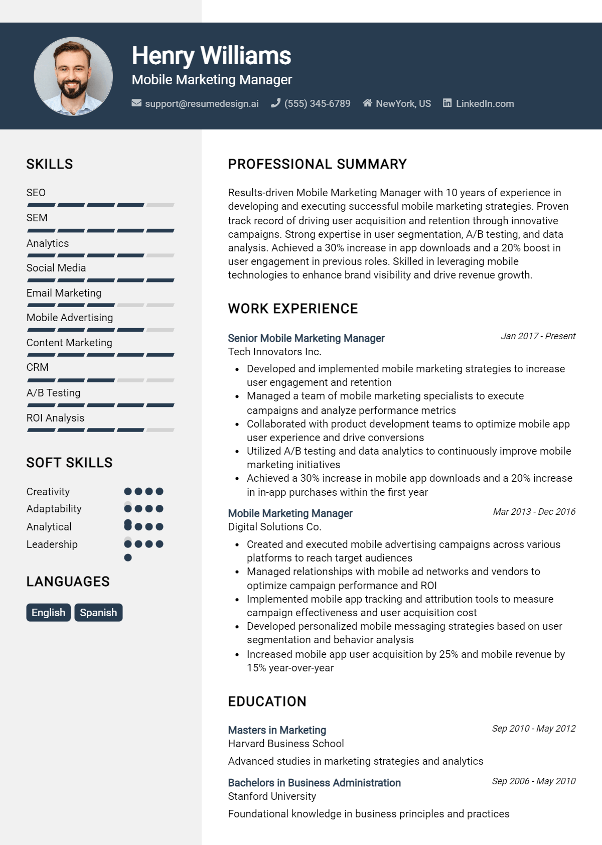 Mobile Marketing Manager Resume Example