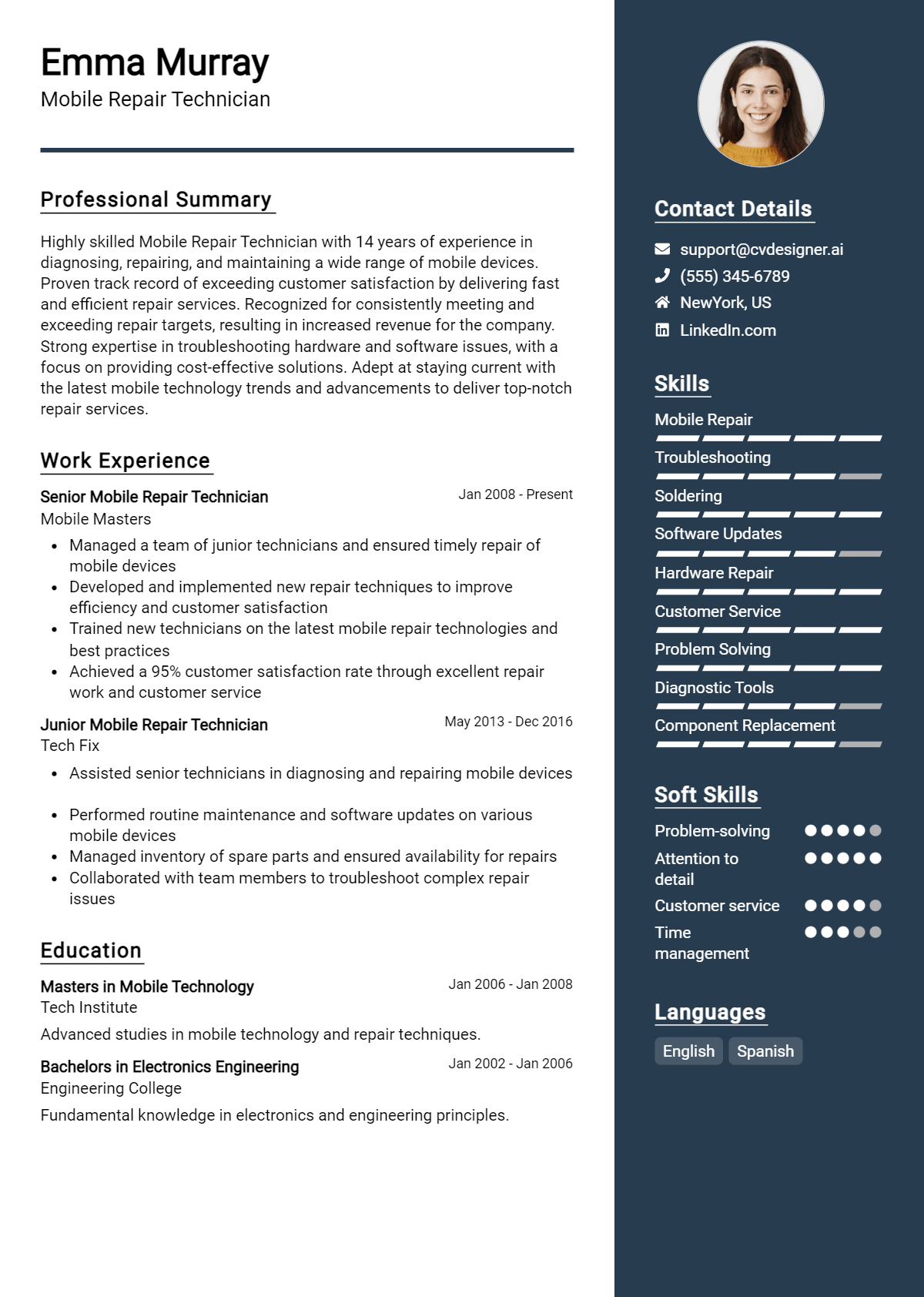 Mobile Repair Technician Resume Example