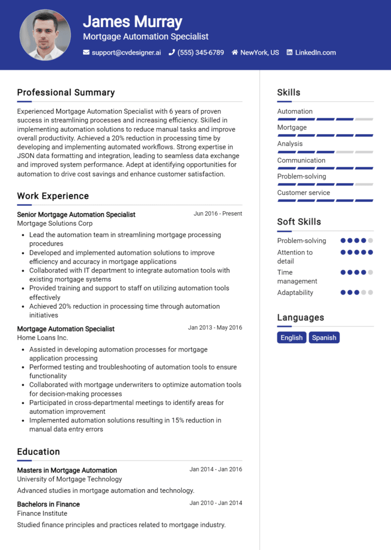 18 Mortgage Automation Specialist Resume Examples And Templates for 2025
