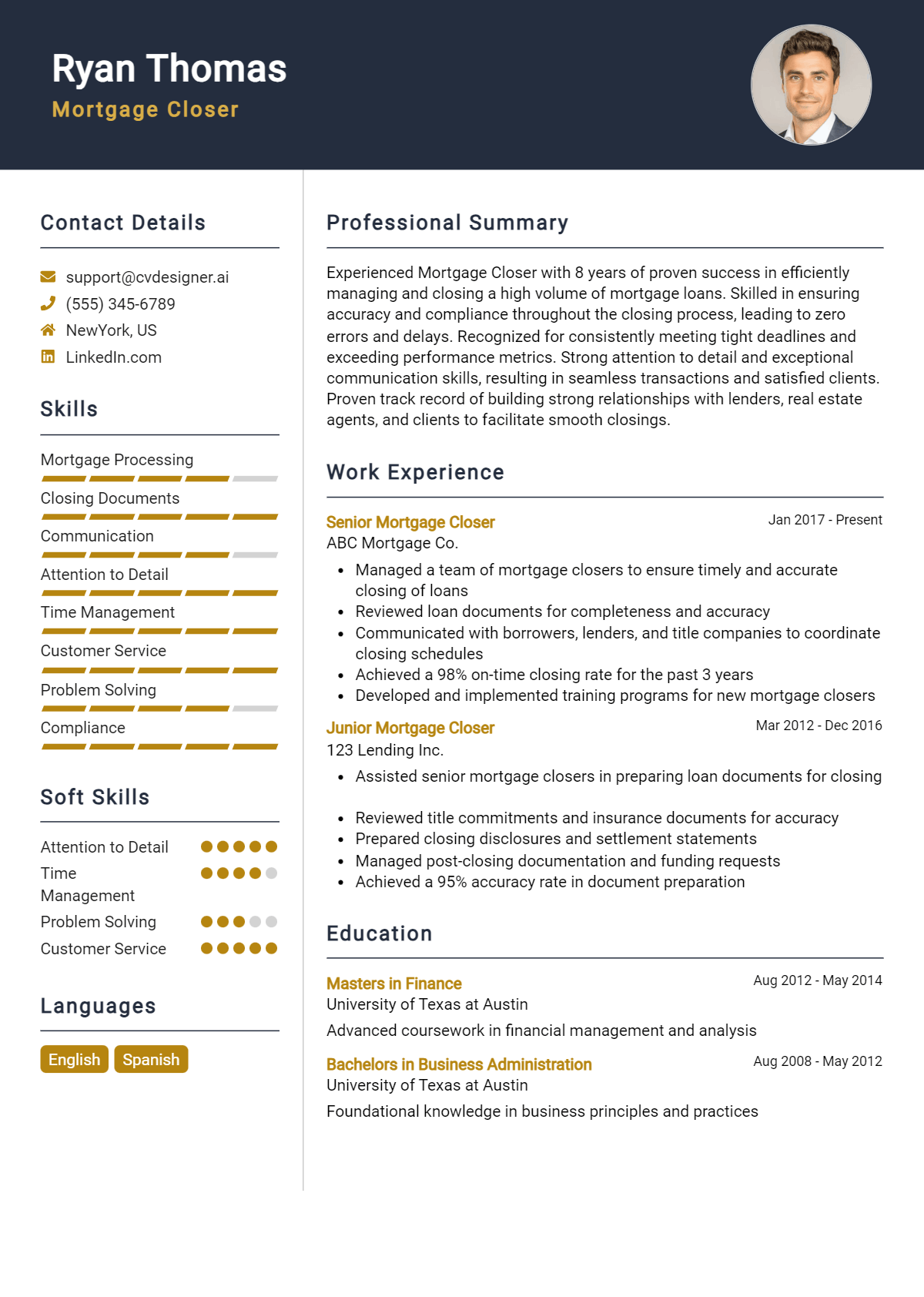 Mortgage Closer Resume Example