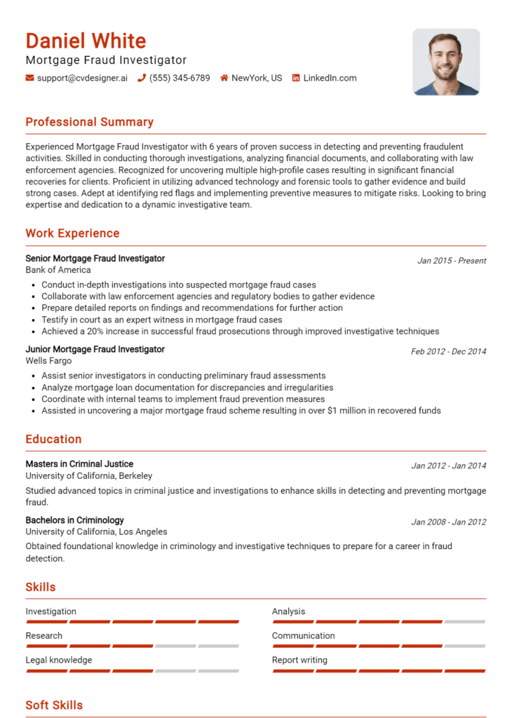 Mortgage Fraud Investigator Resume Example