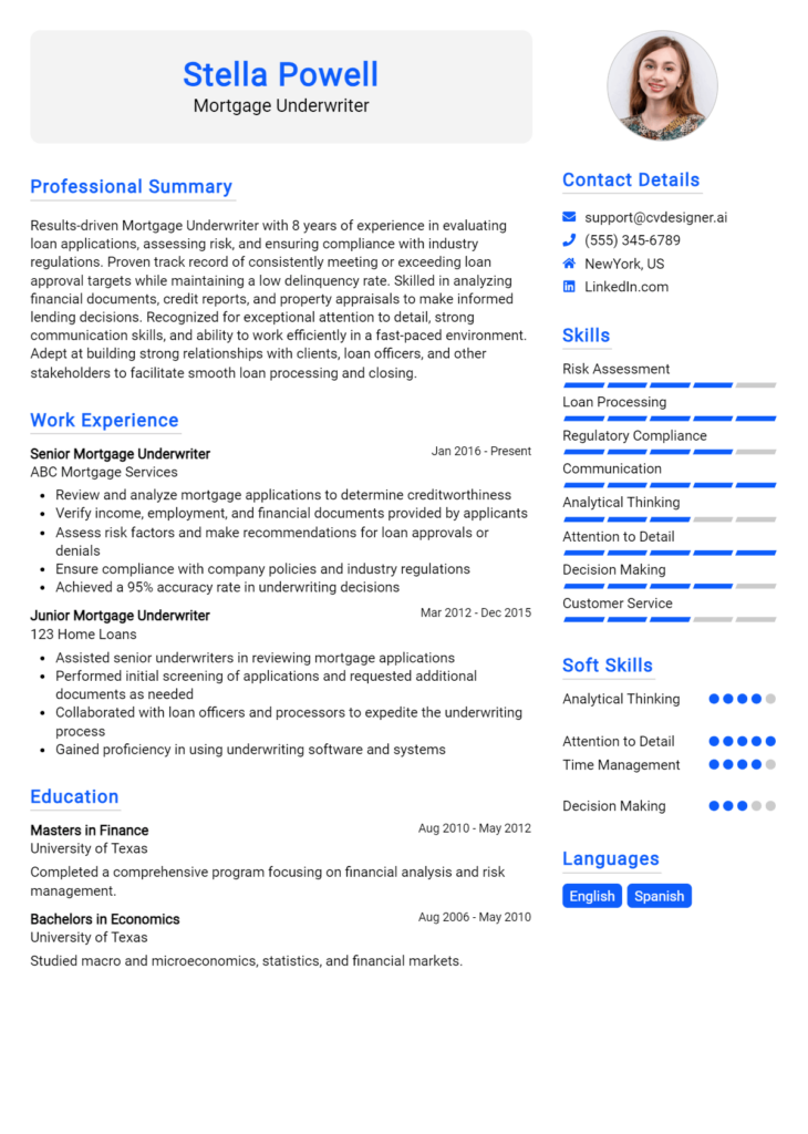 Mortgage Underwriter Resume Example