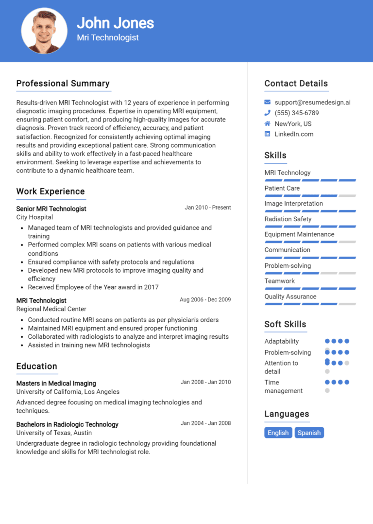 24 MRI Technologist Resume Examples And Templates for 2025