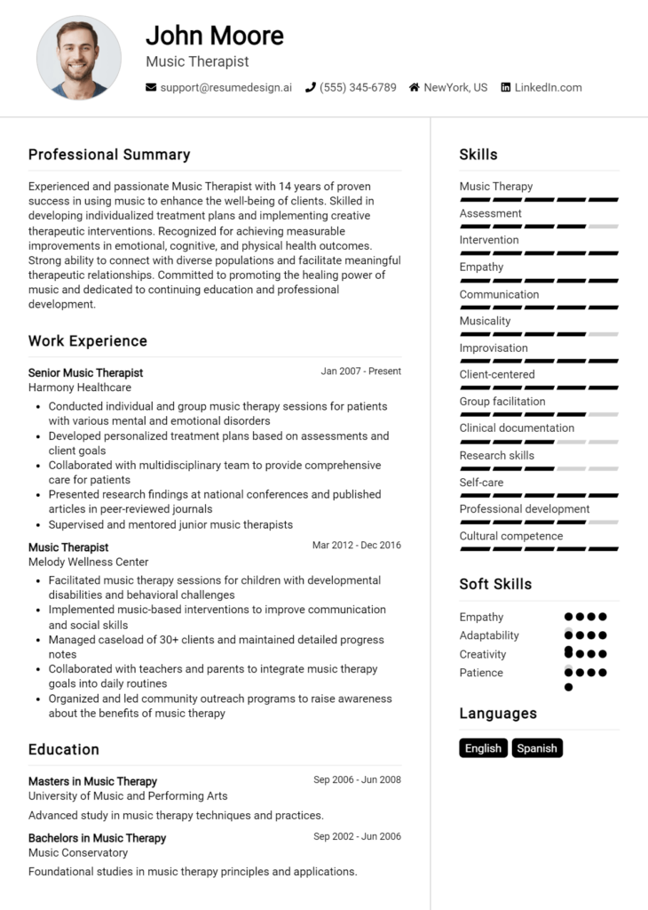 Music Therapist Resume Example