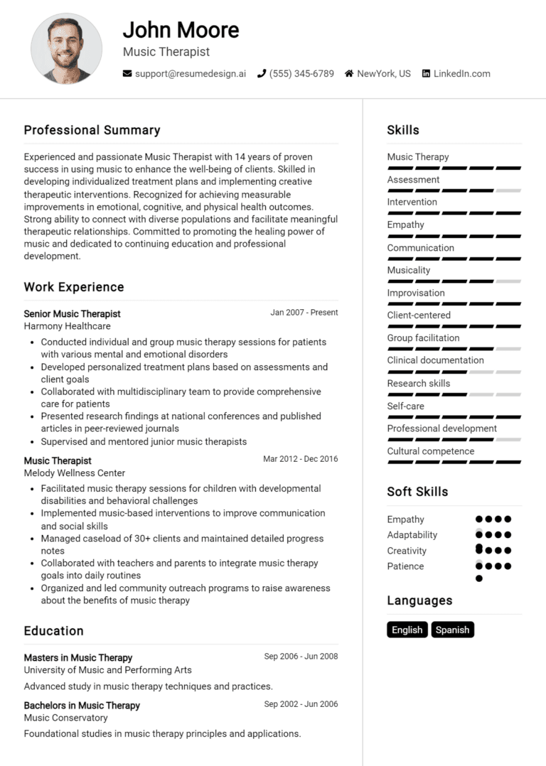 16 Music Therapist Resume Examples And Templates for 2025: Expert Tips