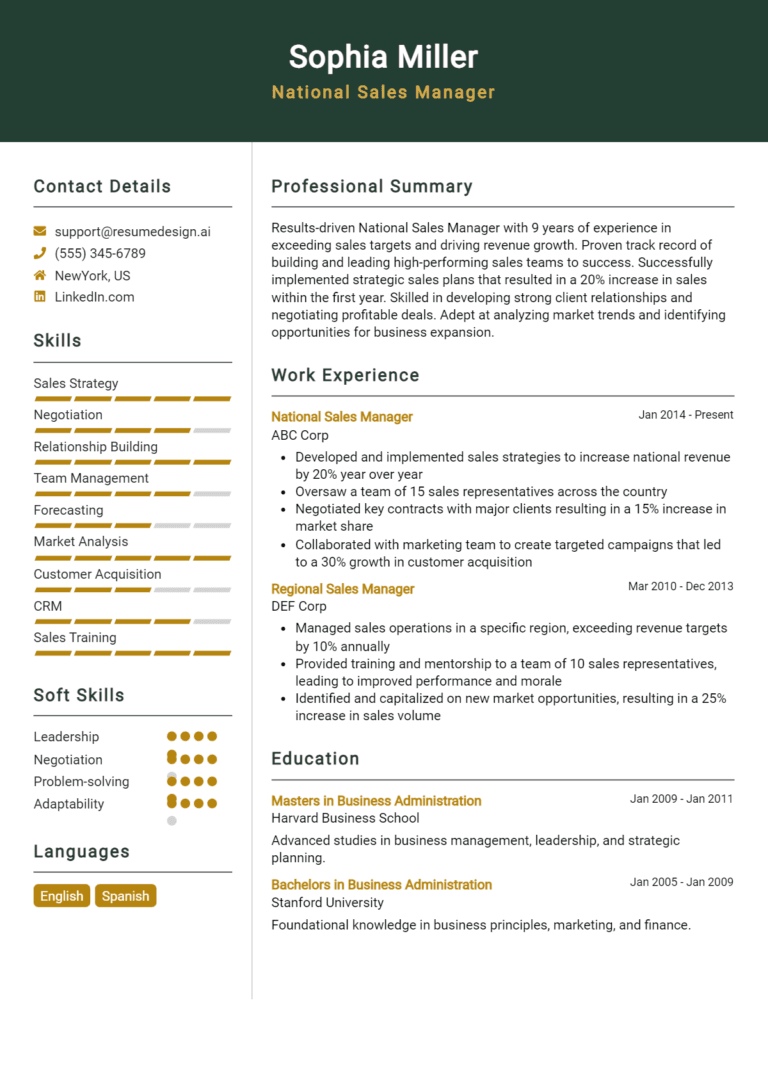 14 National Sales Manager Resume Examples And Templates for 2025: Best Tips