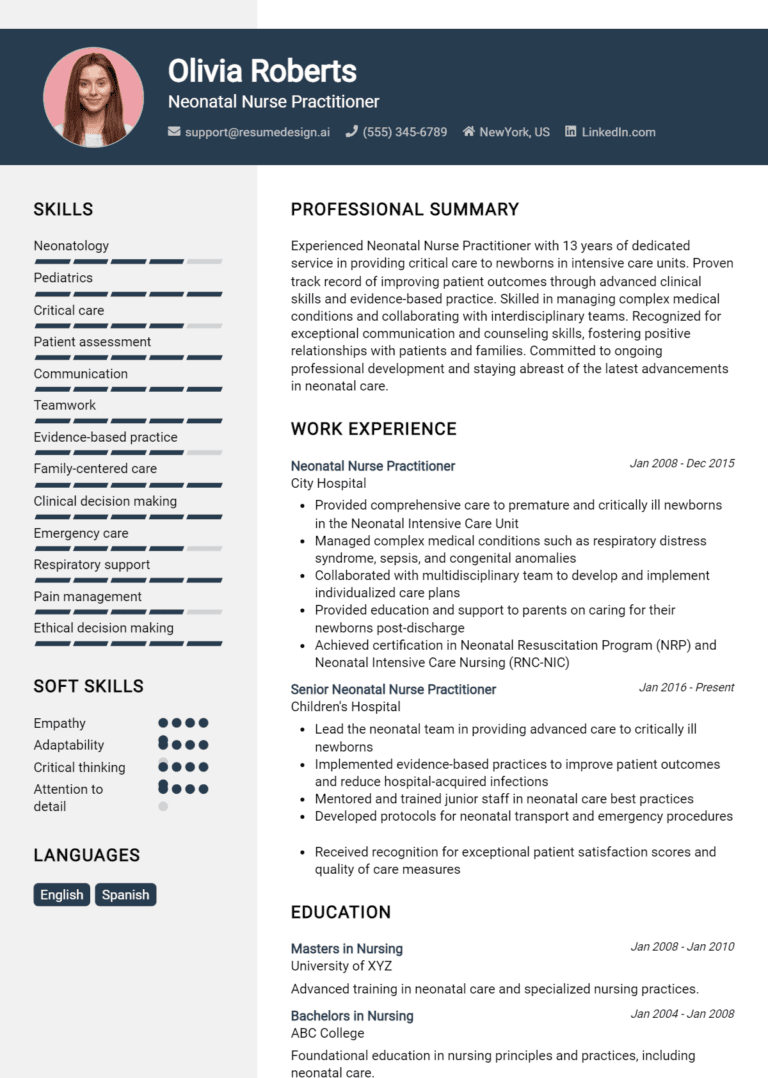 30 Neonatal Nurse Practitioner Resume Examples And Templates for 2025