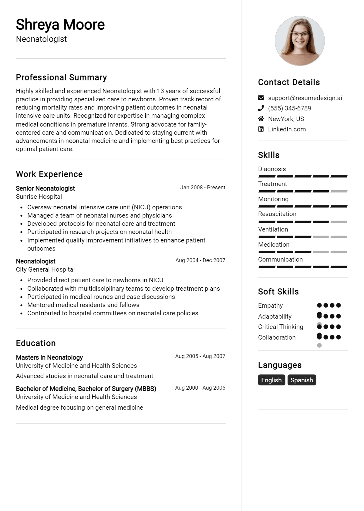 Neonatologist Resume Example