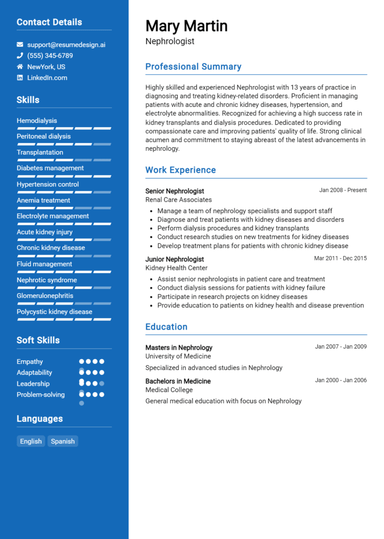 35 Nephrologist Resume Examples And Templates for 2025