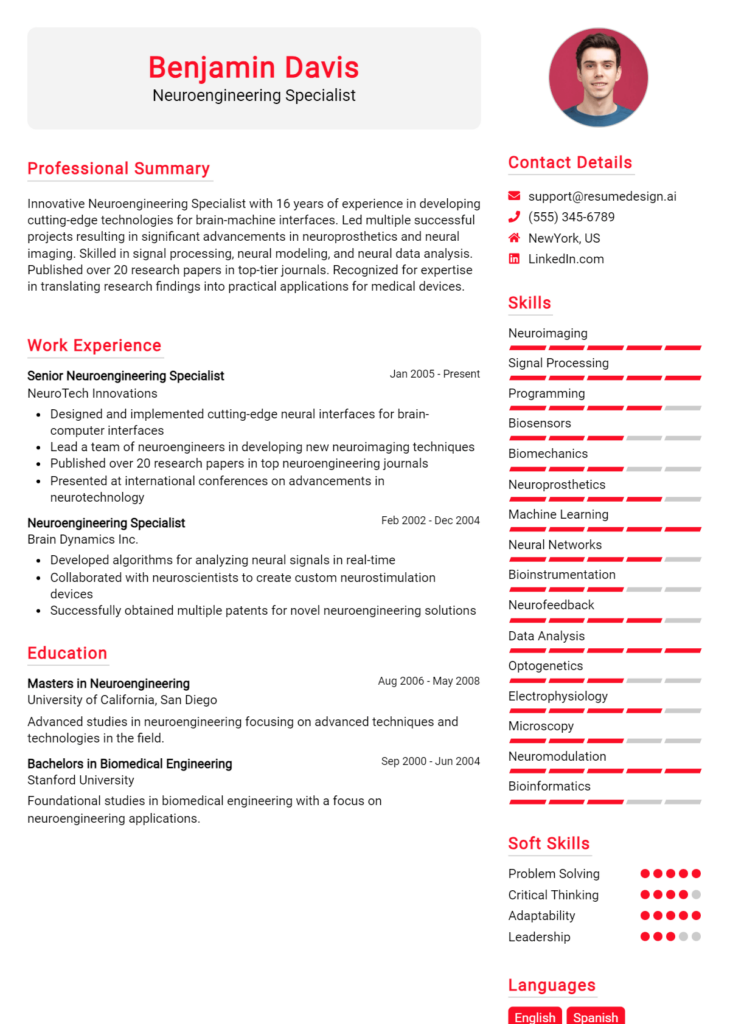 Neuroengineering Specialist Resume Example